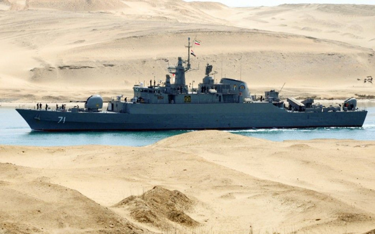 An Iranian naval ship travels through the Suez Canal near Ismailia