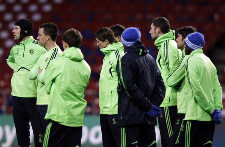 Chelsea players attend a team training session in Copenhagen.