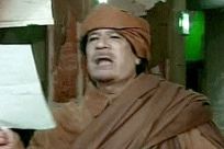 Video grab of Libya's leader Muammar Gaddafi speaking on national television from Tripoli