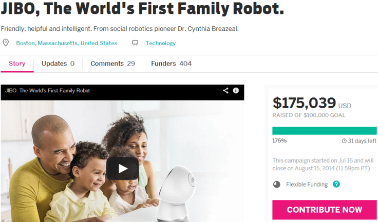 Jibo Indiegogo Goal