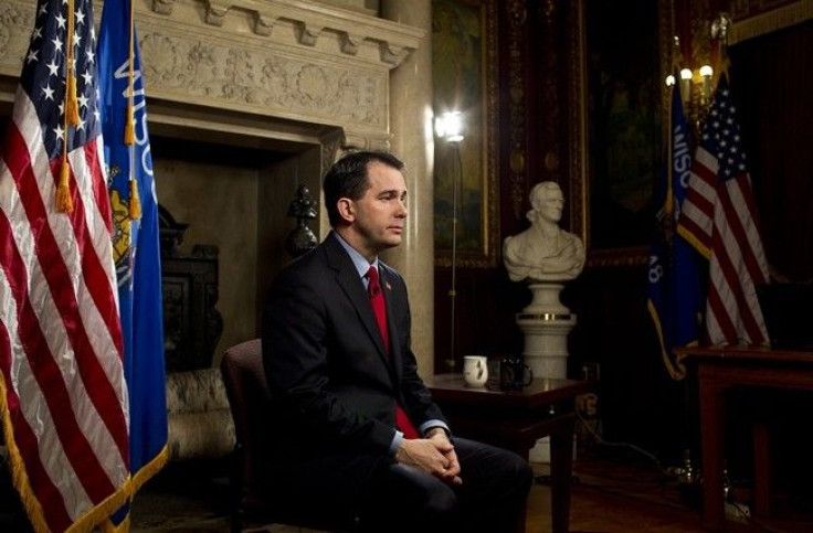 Wisconsin Governor Scott Walker pauses for a moment in the governor conference room at the State Capital to give a fireside chat in Madison February 22, 2011. Walker gave the chat to explain his budget repair bill which has gotten so much attention. 