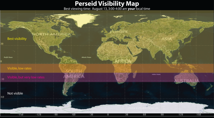 Perseid Meteor Shower 2014 Visibility Map