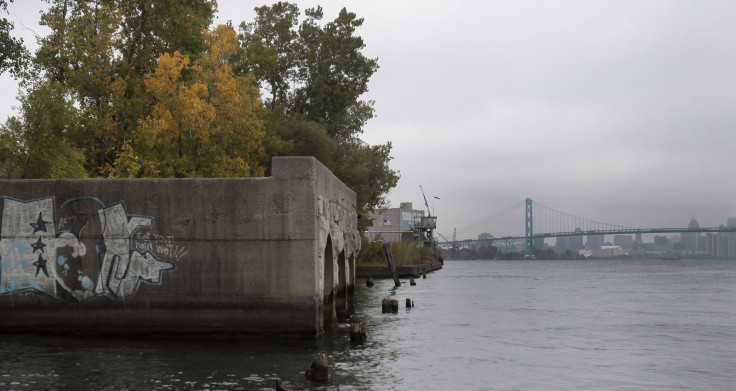 outfall pipes along the Detroit River in Detroit Michigan