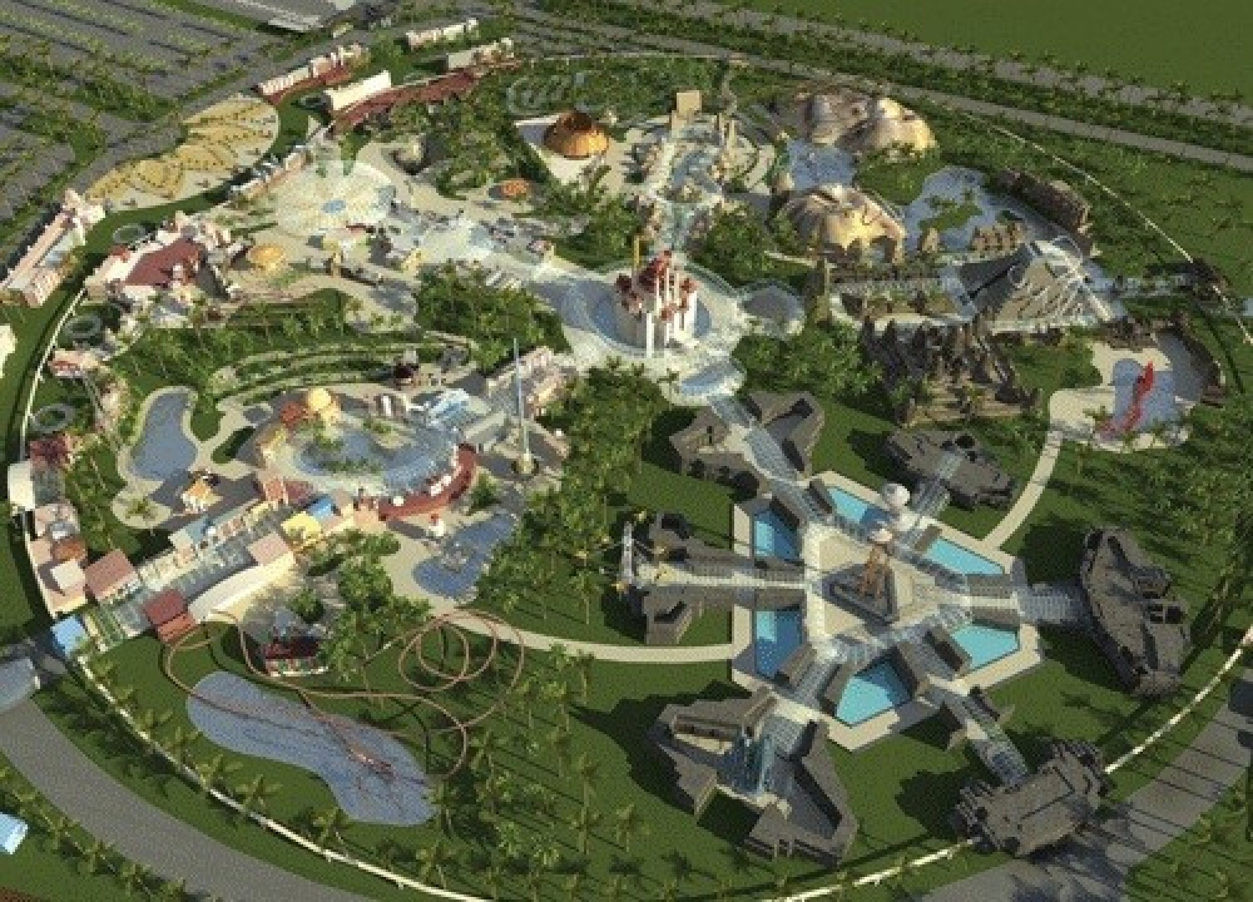 Aerial view of Happy Land theme park