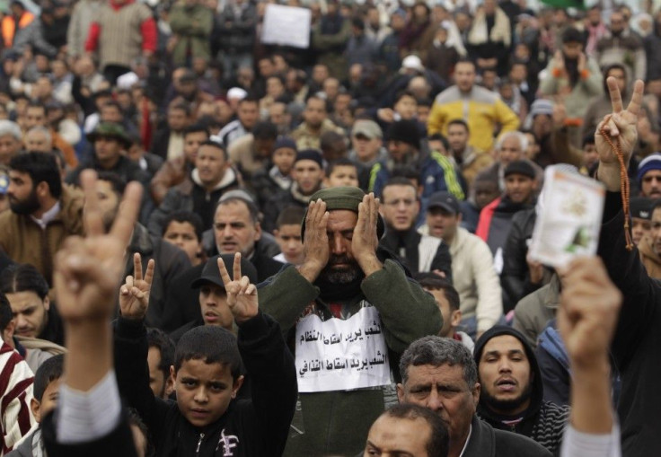 Anti-Gaddafi protesters take part in a demonstration in Benghazi