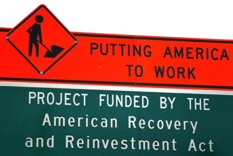 A sign announces a section of road work funded by the American Recovery and Reinvestment Act U.S. economic stimulus plan in the Denver area
