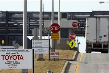 A delivery truck enters the Toyota Motor Manufacturing Plant in Georgetown, Kentucky
