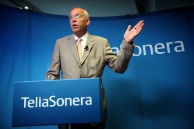 TeliaSonera's CEO Lars Nyberg gestures during a news conference in Stockholm