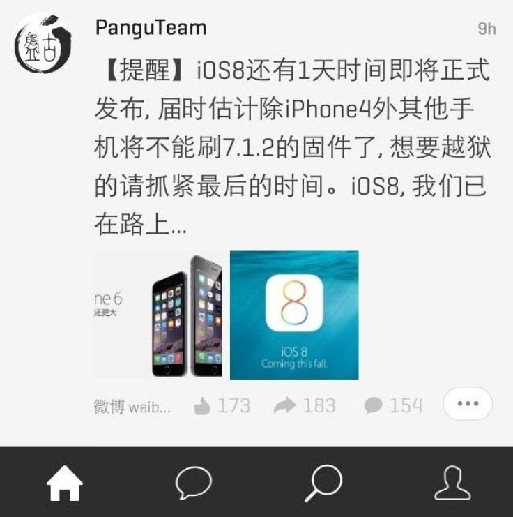 pangu-tweet-iOS8jialbreak