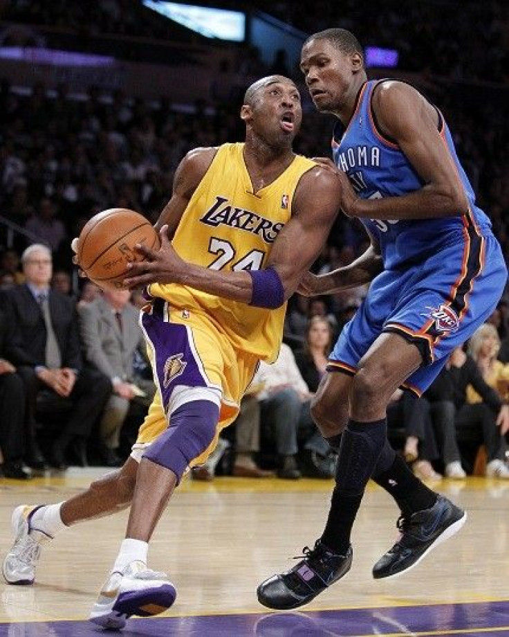 Kevin Durant and Kobe Bryant will battle in Oklahoma City on Sunday