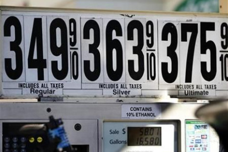 Gas prices are seen at a petrol station in New York
