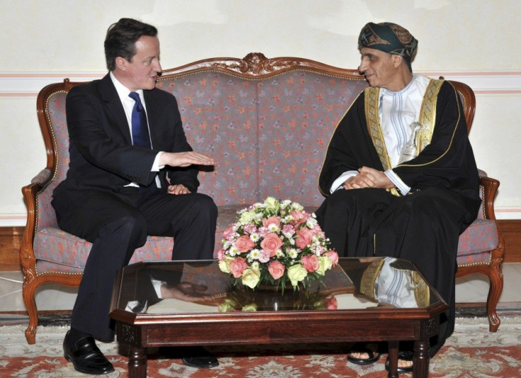 British Prime Minister David Cameron (L) talks with Omani Deputy Prime Minister for the Council of Ministers Sayyid Fahd bin Mahmoud al-Said during their meeting in Muscat February 23, 2011.