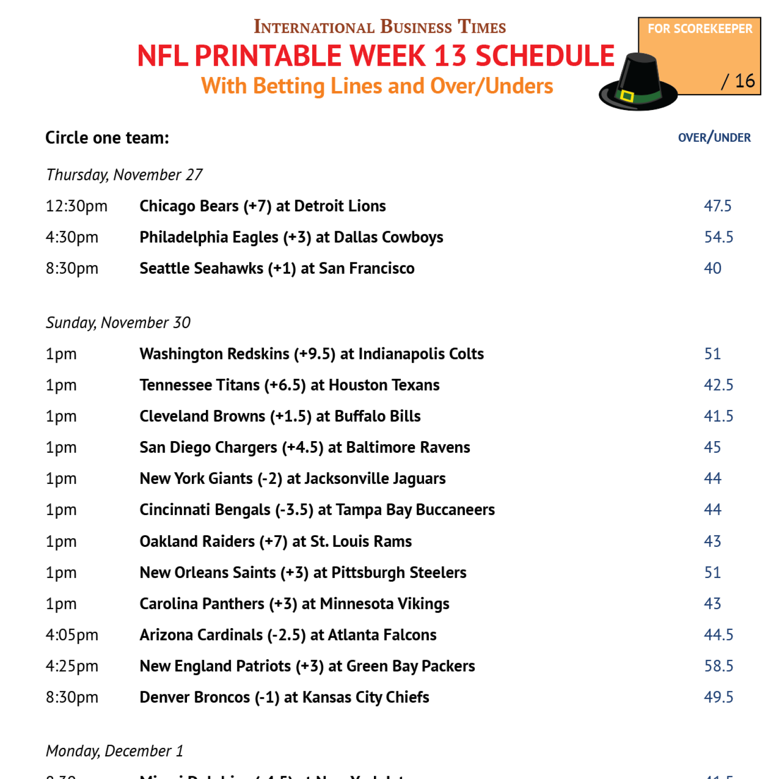nfl week 13 print out office pool thanksgiving games schedule nfl office pool 2014: printable week 13 schedule with betting