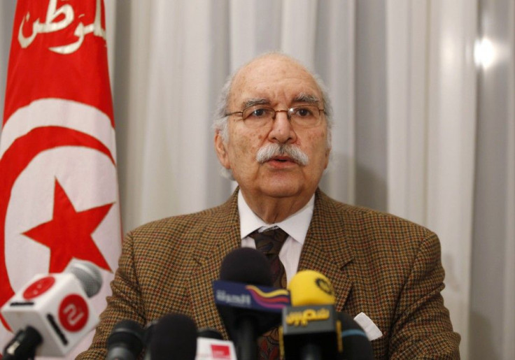 Interim Tunisian President Fouad Mebazza speaks during a news conference in Tunis
