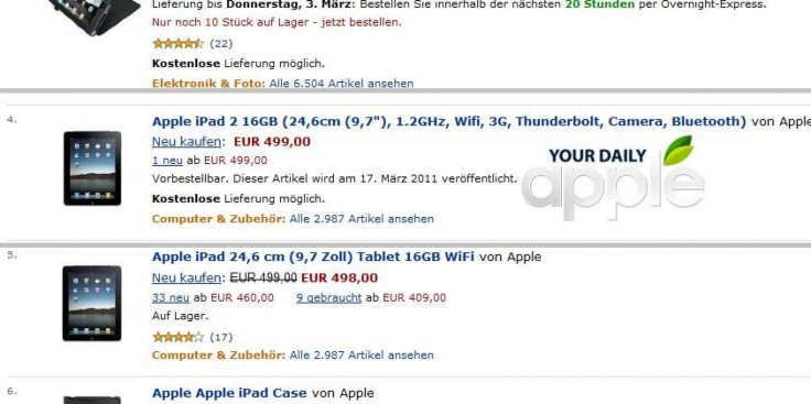 Amazon webpage showing iPad 2