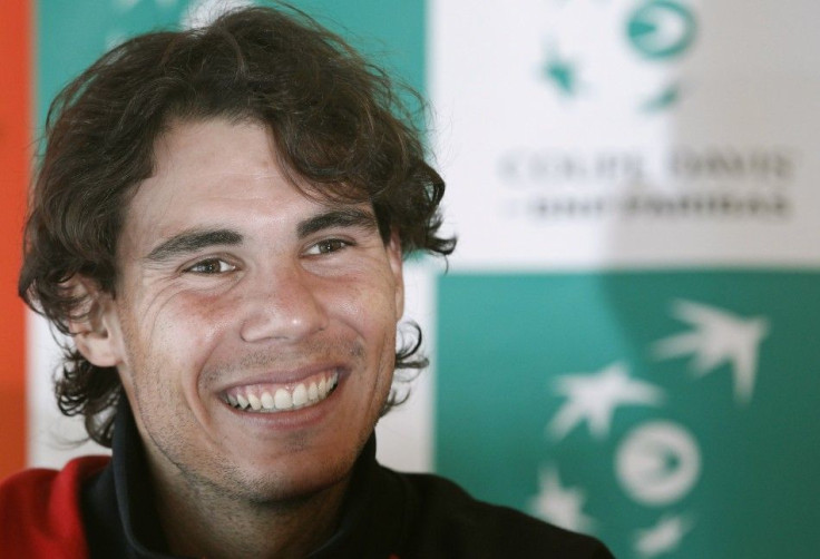 Spain's Davis Cup team player Rafael Nadal answers questions at a news conference in Charleroi.