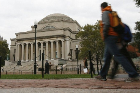 Students walk across the campus of Columbia University in New York