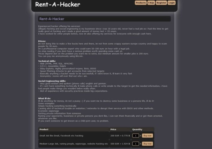 Rent-A-Hacker on the Deep Web/Dark Net