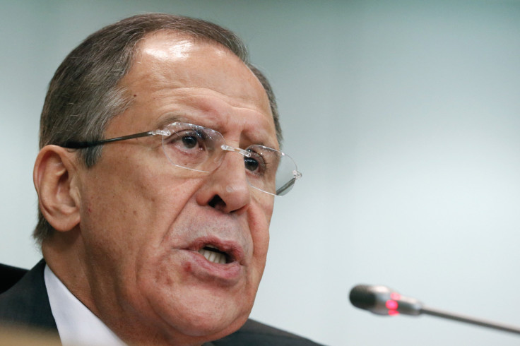 Russia Foreign Minister Sergei Lavrov speaks during a press conference. 