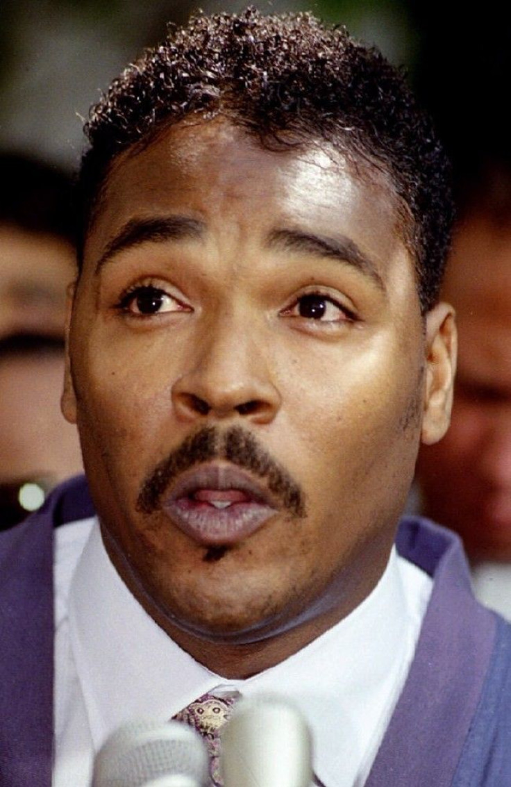 File photo of Rodney King during his May 92 press conference in which he called for an end to the rioting in Los Angeles, following the acquittal of four LAPD officers accused in his beating.