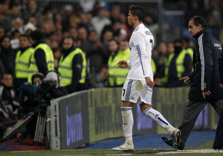 Real Madrid's Cristiano Ronaldo leaves the pitch during their Spanish first division soccer match against Malaga in Madrid.