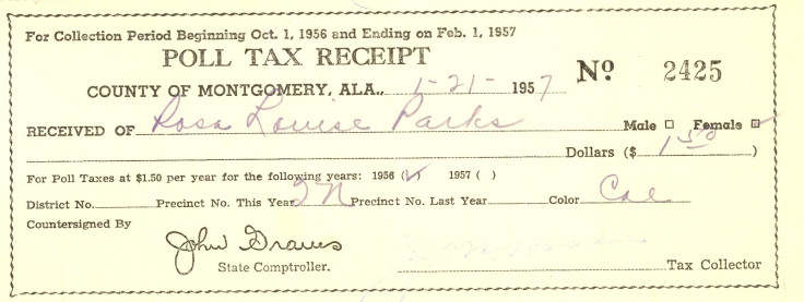 Rosa Parks Poll Tax Receipt