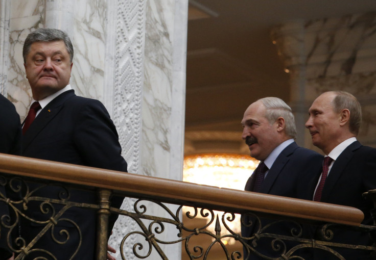 Ukraine President Petro Poroshenko With Russian counterparts Vladimir Putin and Belorussian premier Alexander Lukashenko