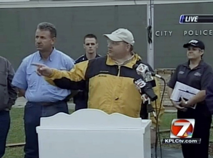 A screenshot provided by KPLCtv.com shows Rayne Mayor Jim Petijean speaking at a press conference after a tornado struck the city in Acadia Parish, about 60 miles West of Baton Rouge, Louisiana on March 5, 2011.