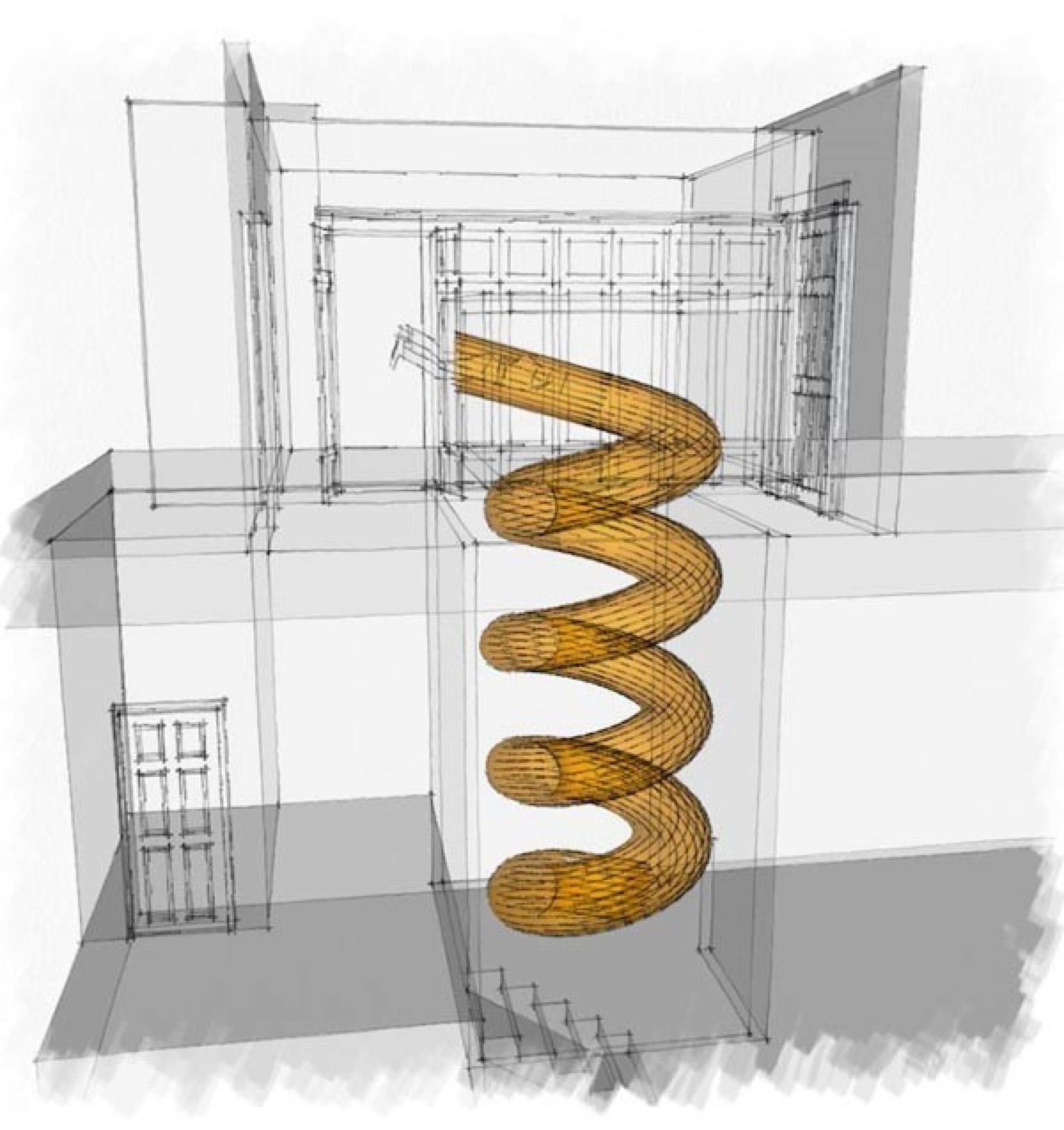 3-D drawing of the spiral slide design
