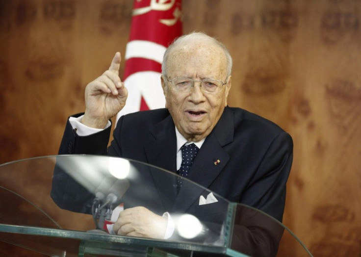 Tunisian interim prime minister Beji Caid Sebsi speaks during a news conference in Tunis