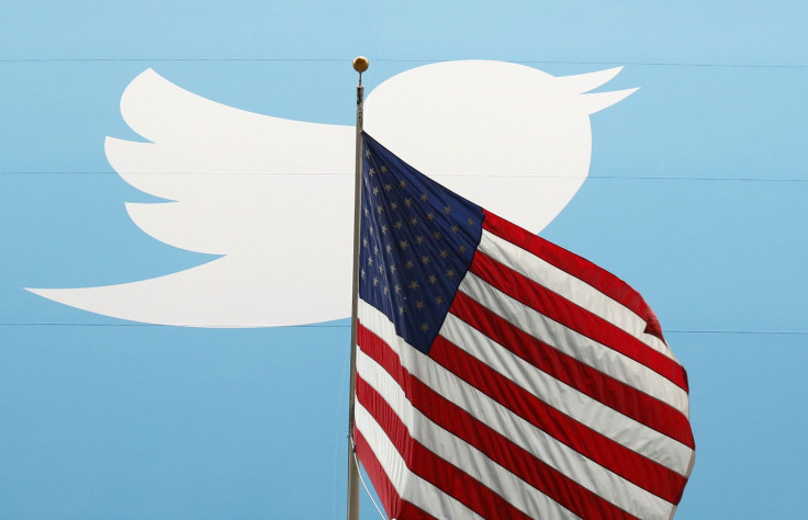 Twitter logo as background to American flag