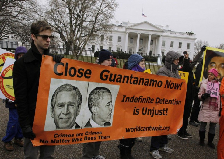 Protesters seeking the closure of the Guantanamo Bay detention facility demonstrate outside the White House in Washington, January 11, 2011.