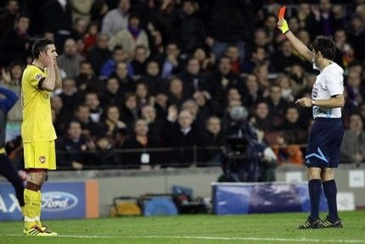 The red card of Robin van Persie led to Arsenal's demise at Camp Nou