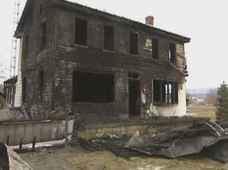 In a screenshot of a video provided by ABC27.com, a charred home is seen in Blaine, Pennsylvania on March 9, 2011.