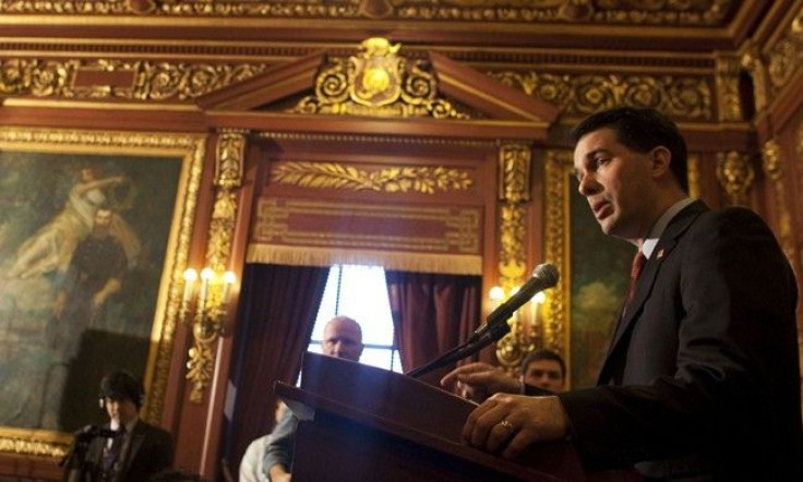 Wisconsin Governor Scott Walker (R-WI) holds a news conference at the state Capitol in Madison, Wisconsin February 25, 2011.