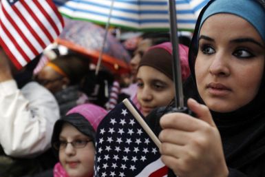 Zienib Noori, 20, of Albany, NY listens to a speaker at the &quot;Today, I Am A Muslim, Too&quot; rally in New York City