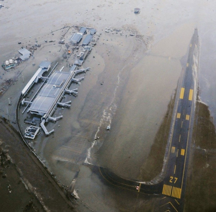 An aerial view of a tsunami swamped Sendai Airport in northeastern Japan March 11, 2011. A massive 8.9 magnitude quake hit northeast Japan on Friday, causing many injuries, fires and a ten-metre (33-ft) tsunami along parts of the country's coastline