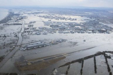 An aerial view of a tsunami swamped Sendai Airport in northeastern Japan 