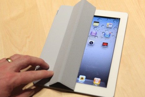 The iPad 2 with a Smart Cover is shown in use in the demonstration area after the iPad 2 launch during an Apple event in San Francisco