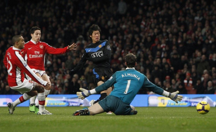 Manchester United's Park scores a goal during their English Premier League soccer match against Arsenal in London.