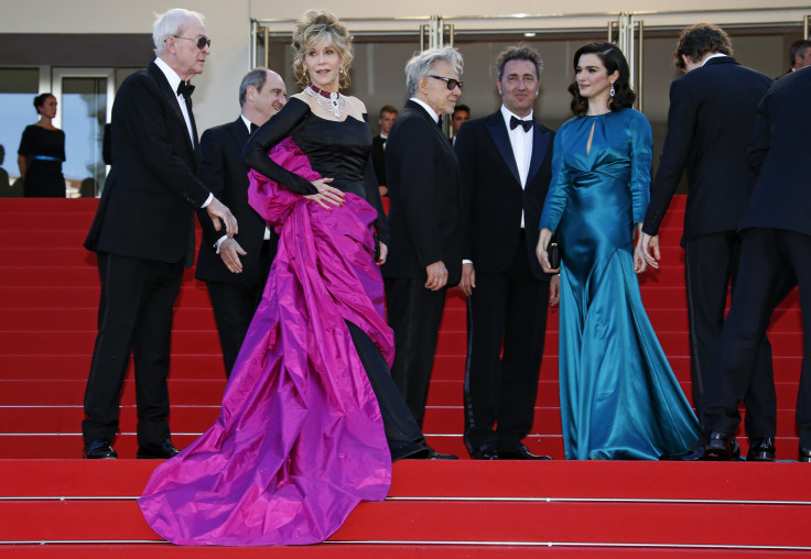 [11:06] (L-R) Cast members Michael Caine, Jane Fonda and Harvey Keitel, director Paolo Sorrentino, and cast member Rachel Weisz pose on the red carpet as they arrive for the screening of the film "Youth" 