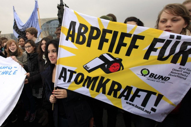 Students of Friedensburg high school protest against nuclear energy near the Chancellery in Berlin