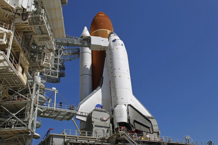 Space shuttle Endeavour sits atop launch pad 39A before Mission STS-134 at the Kennedy Space Center in Cape Canaveral