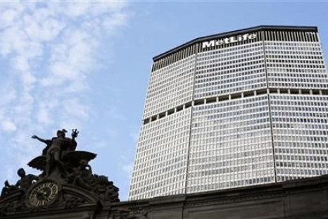 Statue stands atop Grand Central Station in front of the MetLife building in New York