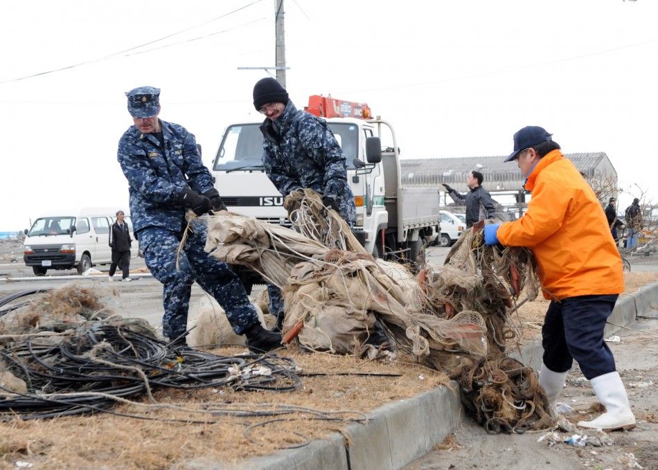 Helping Misawa residents salvage fishing nets