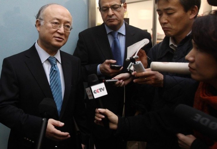 International Atomic Energy Agency IAEA Director General Amano addresses the media at the airport of Vienna