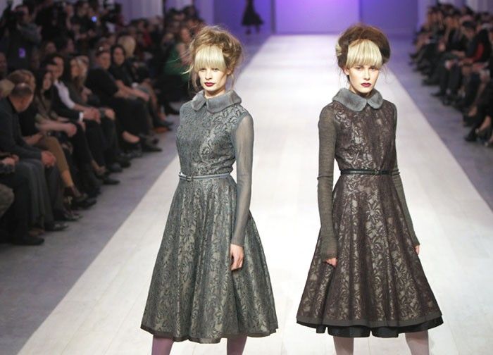 Models present creations by Ukrainian designer Gres during Ukrainian Fashion Week in Kiev