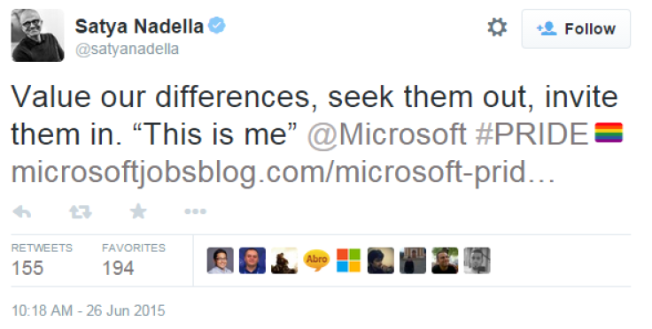 Satya Nadella Microsoft Tweet