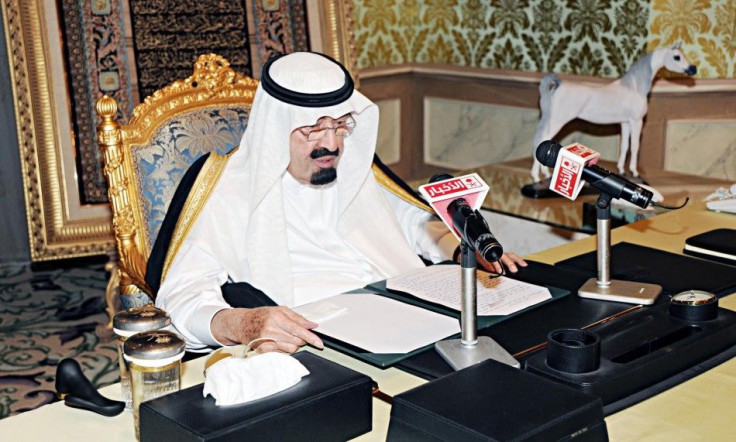 Saudi King Abdullah addresses the nation from his office at the Royal Palace in Riyadh