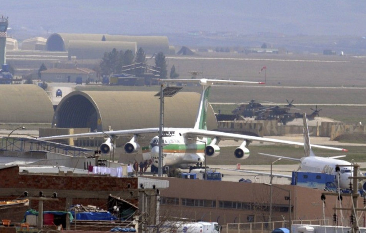 An Iranian airplane which was forced to land sits at the tarmac at Diyarbakir airport, southeastern Turkey
